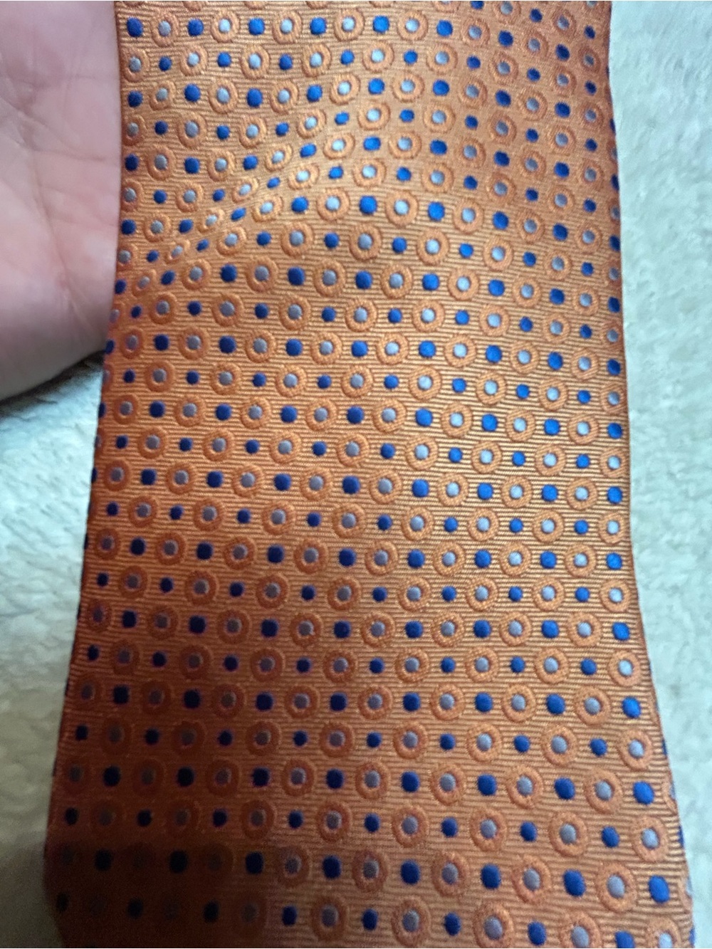 🎁3 for $30 - Orange Clip On Tie with Subtle Blue Dots
